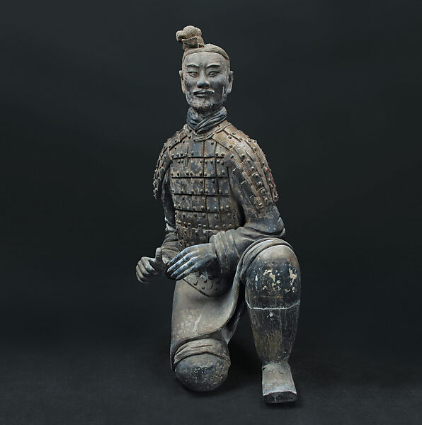 Kneeling Archer, Earthenware with traces of pigments, China 