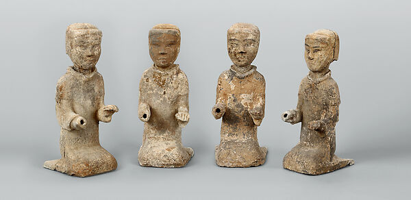 Four chariot drivers, Earthenware with pigments, China 
