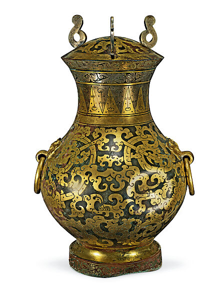 Wine Container (Zhong) with Interlacing Dragons, Bronze with silver and gold parcel gilding, China 