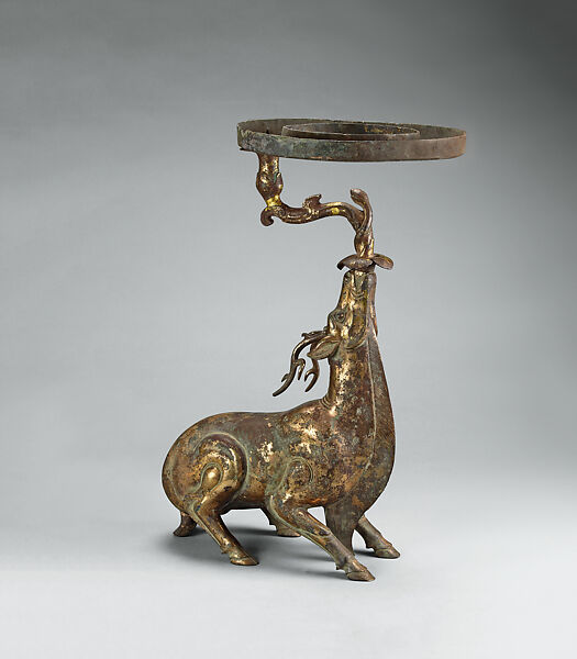 Lamp in the Shape of a Deer, Gilt bronze, China 