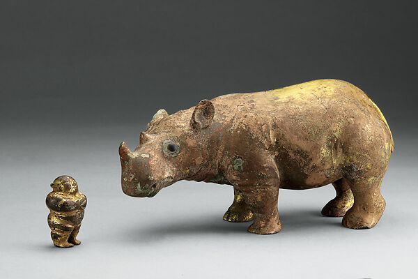 Rhinoceros and Groom, Gilt bronze, China 