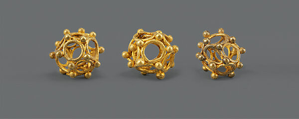 Six Beads with Granulated Decoration, Gold with granulation, India or Bactria 