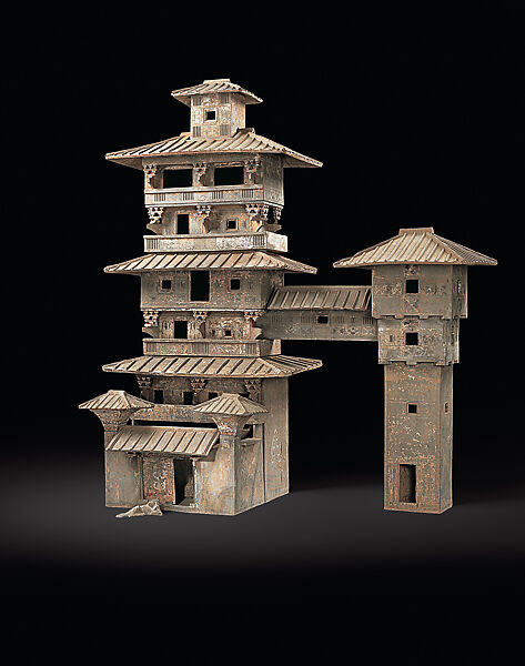 Model of a Multistory House, Earthenware with pigment, China 