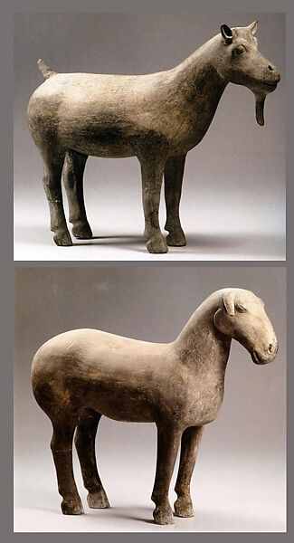 Goat and sheep, Earthenware with pigment, China 