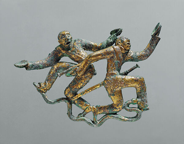 Ornament with Two Dancers, Gilt bronze, China 
