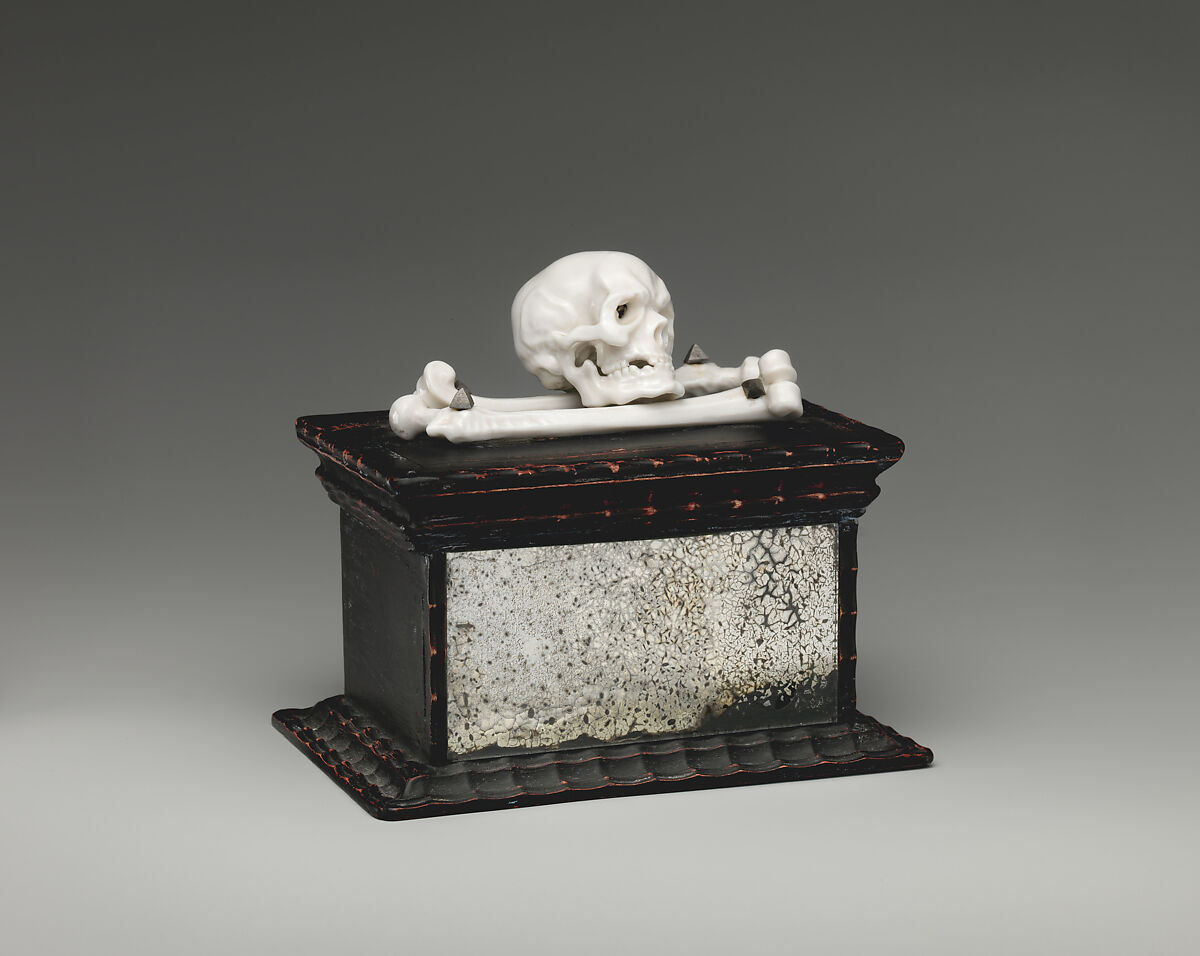 Skull and crossbones, Nymphenburg Porcelain Manufactory (German, 1747–present), Hard-paste porcelain, wood, mirror glass, metal pins, German, Nymphenburg