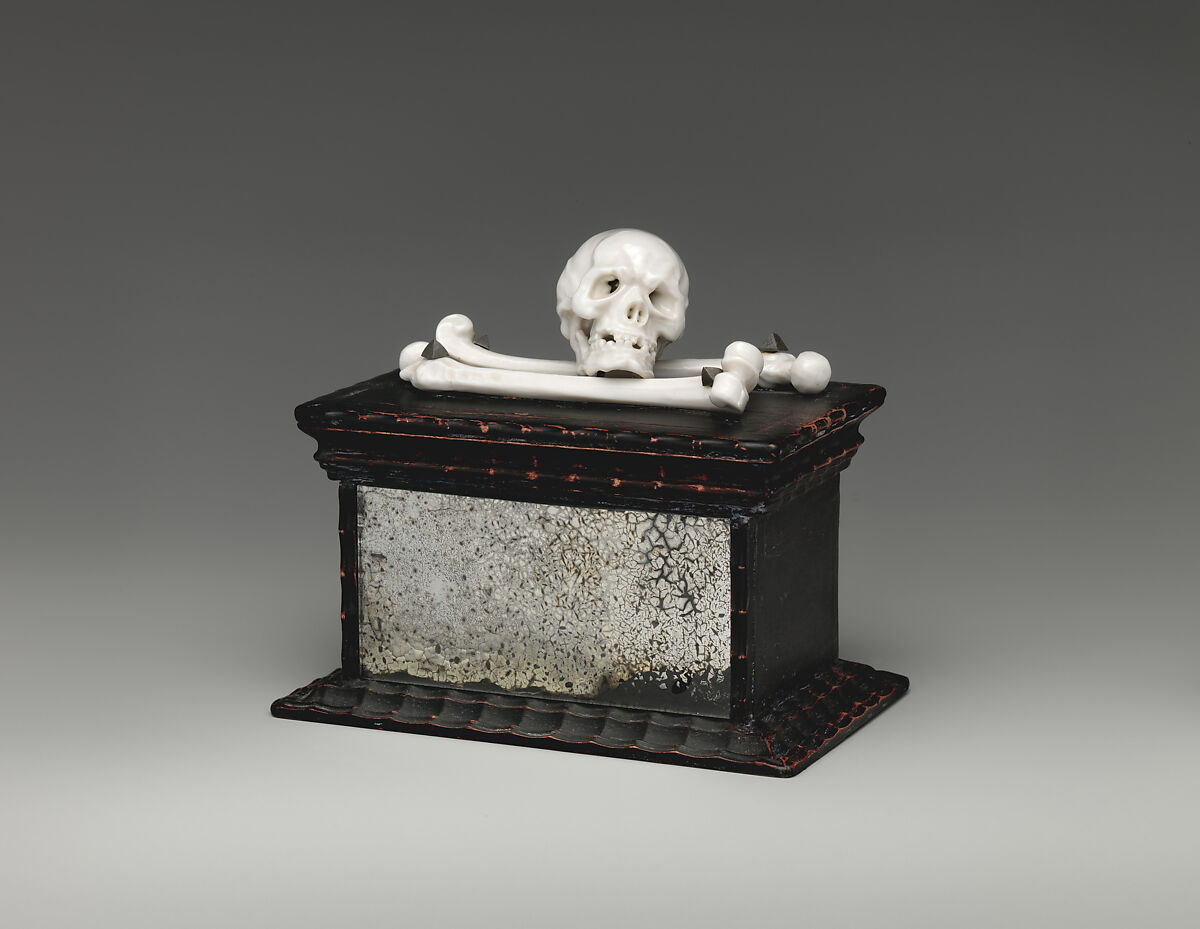 Skull and crossbones, Nymphenburg Porcelain Manufactory (German, 1747–present), Hard-paste porcelain, wood, mirror glass, metal pins, German, Nymphenburg 