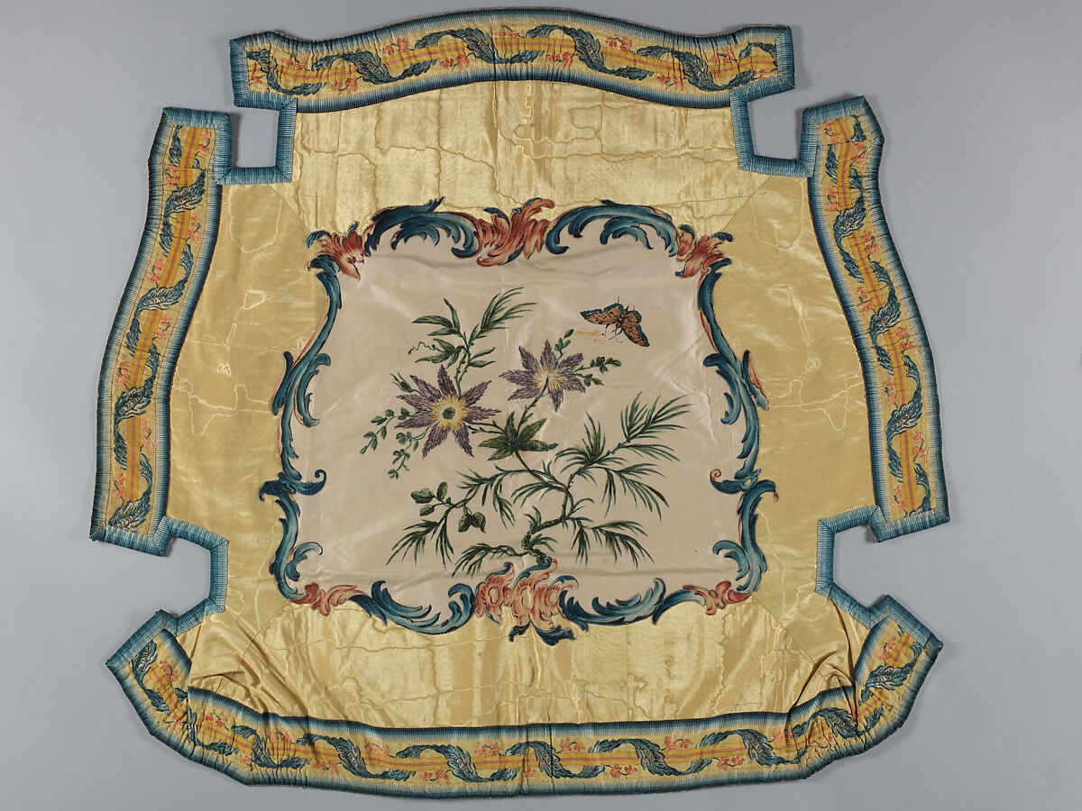 Pair of chair seat covers, Painted designs in the style of Jean Pillement (French, Lyons 1728–1808 Lyons), Painted and woven silk, probably French 