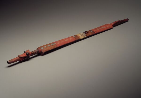 Pipe Stem, Wood (probably ash), pigment, brass tacks, bird skin, blue jay feathers (Cyanocittacristata), Santee Dakota (Eastern Sioux) 