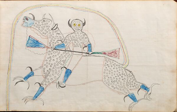 Dream or Vision of Himself Changed to a Destroyer or Riding a Buffalo Eagle, Black Hawk (Native American, Sans Arc Lakota (Sioux), South Dakota, ca. 1832–89), Ink and graphite on paper, Sans Arc Lakota (Teton Sioux) 