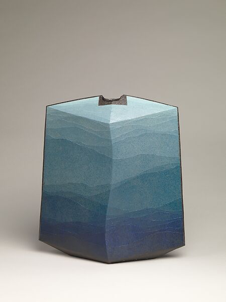 Vase, Miyashita Zenji (Japanese, 1939–2012), Stoneware with tinted blue clay bands, Japan