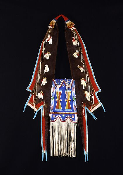 Horse Medicine Bag, Joyce Growing Thunder Fogarty (Native American, Assiniboine-Sioux, born 1950), Commercial and native-tanned leather, otter skin, rawhide, wool and cotton cloth, ermine skin, glass and brass beads, silk ribbon, Assiniboine-Sioux 