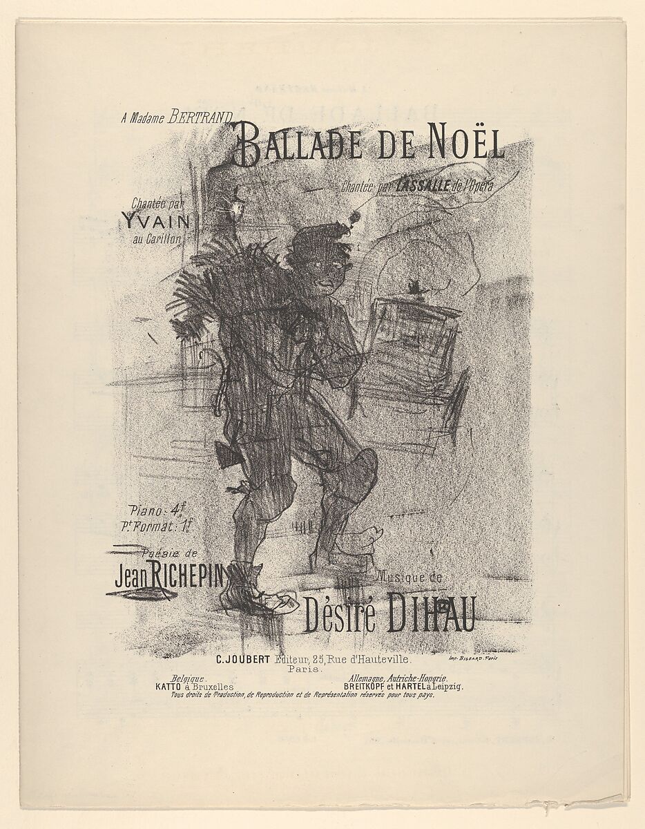 Ballade de Noël, Henri de Toulouse-Lautrec (French, Albi 1864–1901 Saint-André-du-Bois), Crayon lithograph with scraper printed in black on wove paper with text added by another hand; only state, from song sheet edition 
