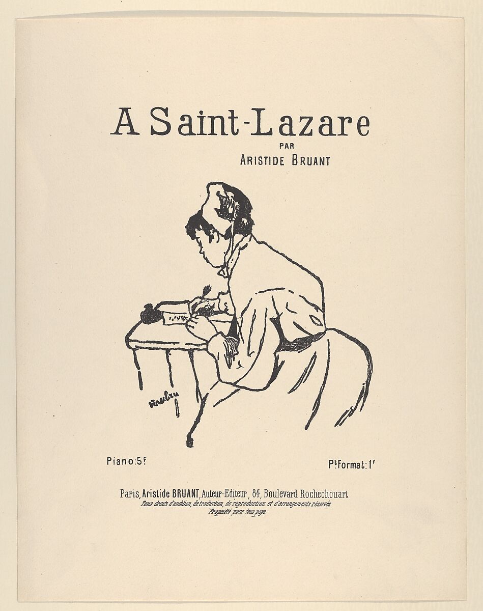 A Saint-Lazare par Aristide Bruant, Henri de Toulouse-Lautrec (French, Albi 1864–1901 Saint-André-du-Bois), Reproduction: lithograph 
