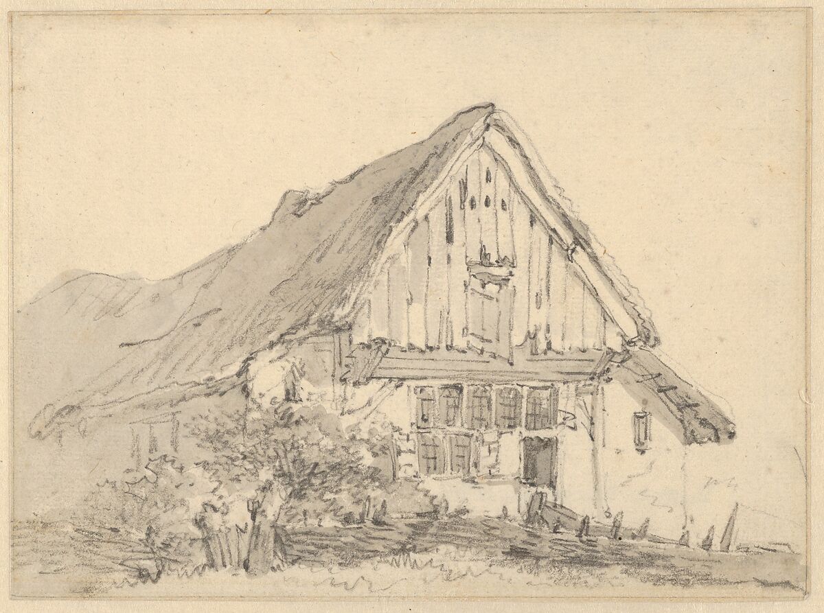 A Farm Building, Emanuel Murant (Dutch, Amsterdam 1622–1700 Leeuwarden), Black chalk, brush and gray wash; framing line in black chalk or graphite 