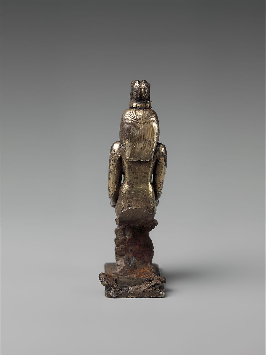 Seated goddess Nephthys, inscribed for Mereskhonsu, Silver, gilded