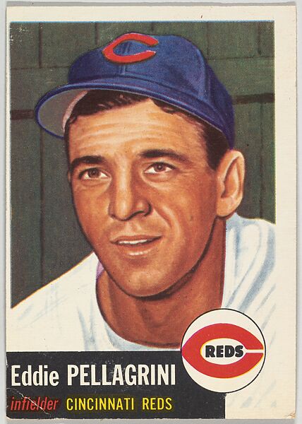 Card Number 28, Eddie Pellagrini, Infielder, Cincinnati Reds, from the series Topps Dugout Quiz (R414-7), issued by Topps Chewing Gum Company, Issued by Topps Chewing Gum Company (American, Brooklyn), Commercial color lithograph 