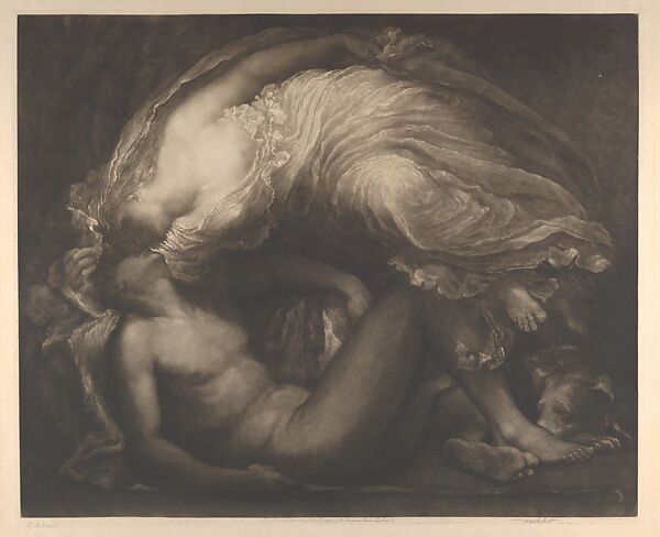 Diana and Endymion, Sir Frank Short (British, Stourbridge, West Midlands 1857–1945 Ditchling, East Sussex), Etching and mezzotint, printed in brown ink 