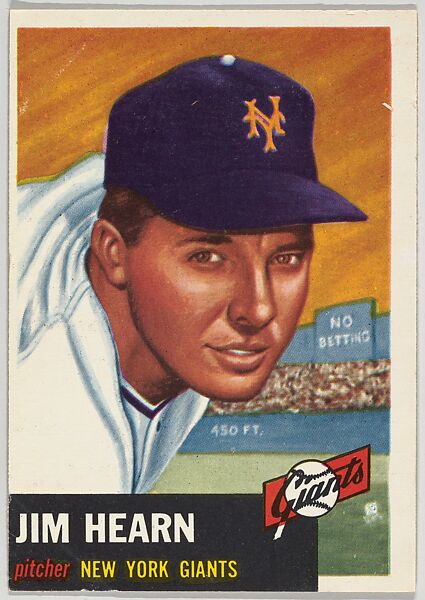 Card Number 40, Jim Hearn, Pitcher, New York Giants, from the series Topps Dugout Quiz (R414-7), issued by Topps Chewing Gum Company, Issued by Topps Chewing Gum Company (American, Brooklyn), Commercial color lithograph 