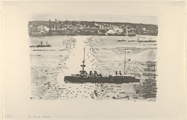 The French Cruiser Le Gloire in the North River, Childe Hassam (American, Dorchester, Massachusetts 1859–1935 East Hampton, New York), Lithotint; from an edition of 54 