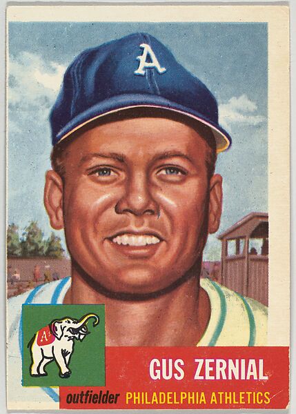 Card Number 42, Gus Zernial, Outfielder, Philadelphia Athletics, from the series Topps Dugout Quiz (R414-7), issued by Topps Chewing Gum Company, Issued by Topps Chewing Gum Company (American, Brooklyn), Commercial color lithograph 