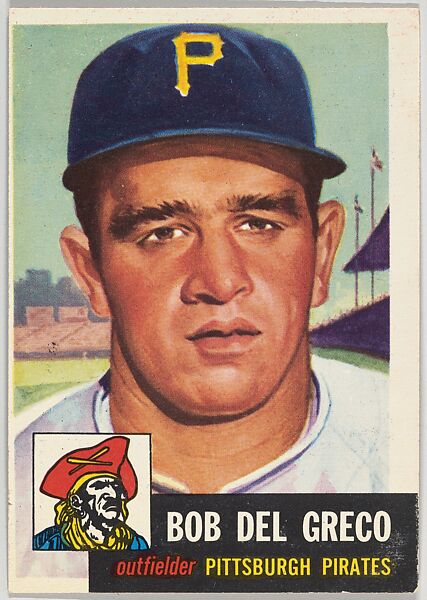 Card Number 48, Bob Del Greco, Outfielder, Pittsburgh Pirates, from the series Topps Dugout Quiz (R414-7), issued by Topps Chewing Gum Company, Issued by Topps Chewing Gum Company (American, Brooklyn), Commercial color lithograph 