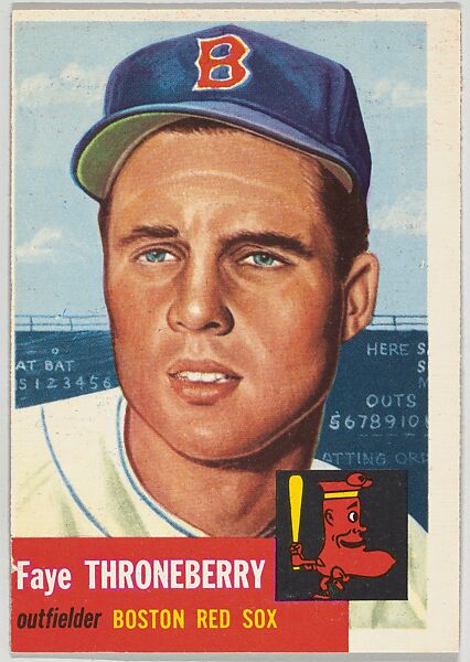 Card Number 49, Faye Throneberry, Outfielder, Boston Red Sox, from the series Topps Dugout Quiz (R414-7), issued by Topps Chewing Gum Company, Issued by Topps Chewing Gum Company (American, Brooklyn), Commercial color lithograph