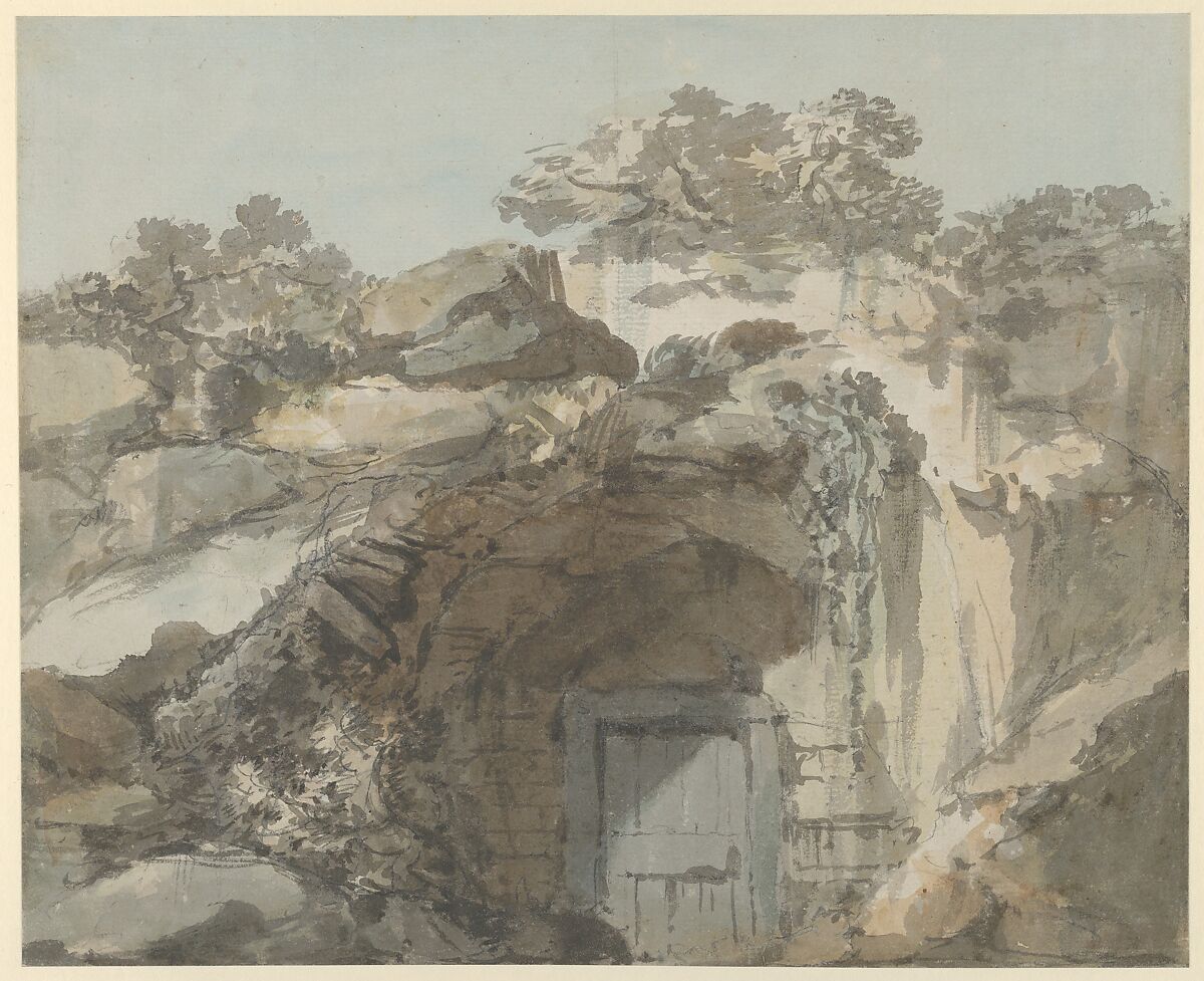 The door of a grotto, William Marlow (British, Southwark, London 1740/41–1813 Twickenham, London), Watercolor and graphite 
