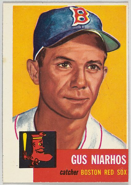 Card Number 63, Gus Niarhos, Catcher, Boston Red Sox, from the series Topps Dugout Quiz (R414-7), issued by Topps Chewing Gum Company, Issued by Topps Chewing Gum Company (American, Brooklyn), Commercial color lithograph 