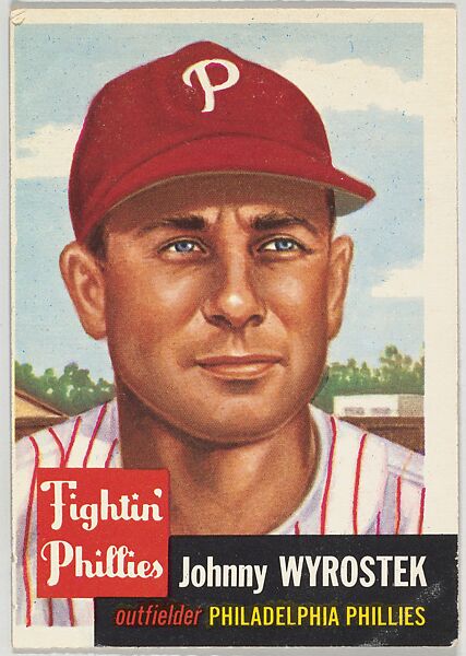 Card Number 79, Johnny Wyrostek, Outfielder, Philadelphia Phillies, from the series Topps Dugout Quiz (R414-7), issued by Topps Chewing Gum Company, Issued by Topps Chewing Gum Company (American, Brooklyn), Commercial color lithograph 
