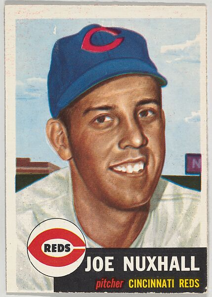 Card Number 105, Joe Nuxhall, Pitcher, Cincinnati Reds, from the series Topps Dugout Quiz (R414-7), issued by Topps Chewing Gum Company, Issued by Topps Chewing Gum Company (American, Brooklyn), Commercial color lithograph 