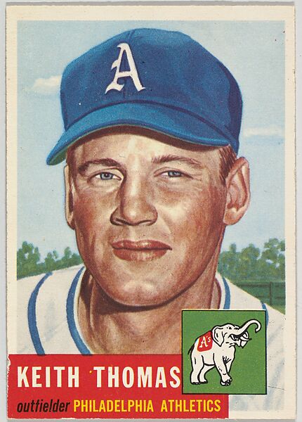 Card Number 129, Keith Thomas, Outfielder, Philadelphia Athletics, from the series Topps Dugout Quiz (R414-7), issued by Topps Chewing Gum Company, Issued by Topps Chewing Gum Company (American, Brooklyn), Commercial color lithograph 