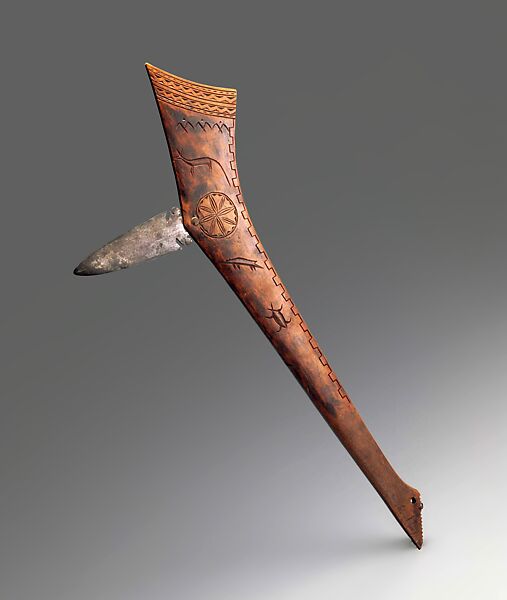 War Club, Wood (maple), iron, pigment, Possibly Iowa 