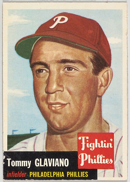 Card Number 140, Tommy Glaviano, Infielder, Philadelphia Phillies, from the series Topps Dugout Quiz (R414-7), issued by Topps Chewing Gum Company, Issued by Topps Chewing Gum Company (American, Brooklyn), Commercial color lithograph 