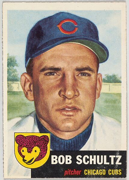 Card Number 144, Bob Schultz, Pitcher, Chicago Cubs, from the series Topps Dugout Quiz (R414-7), issued by Topps Chewing Gum Company, Issued by Topps Chewing Gum Company (American, Brooklyn), Commercial color lithograph 