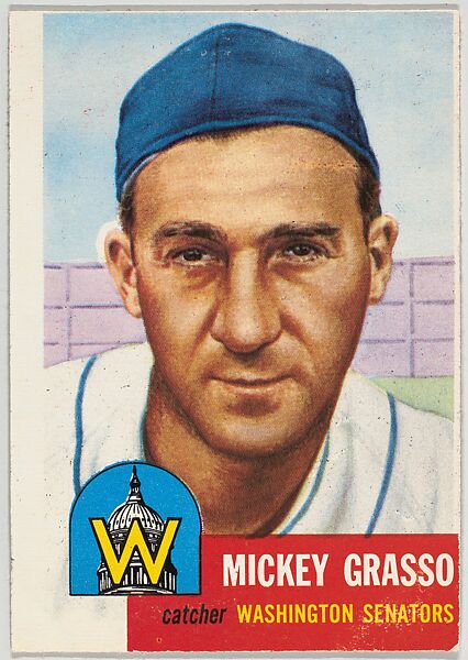Card Number 148, Mickey Grasso, Catcher, Washington Senators, from the series Topps Dugout Quiz (R414-7), issued by Topps Chewing Gum Company, Issued by Topps Chewing Gum Company (American, Brooklyn), Commercial color lithograph