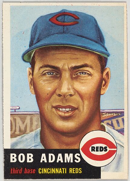 Card Number 152, Bob Adams, Third Base, Cincinnati Reds, from the series Topps Dugout Quiz (R414-7), issued by Topps Chewing Gum Company, Issued by Topps Chewing Gum Company (American, Brooklyn), Commercial color lithograph 