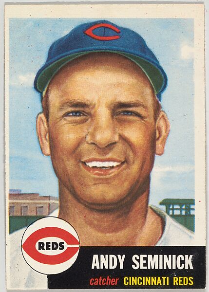 Card Number 153, Andy Seminick, Catcher, Cincinnati Reds, from the series Topps Dugout Quiz (R414-7), issued by Topps Chewing Gum Company, Issued by Topps Chewing Gum Company (American, Brooklyn), Commercial color lithograph 