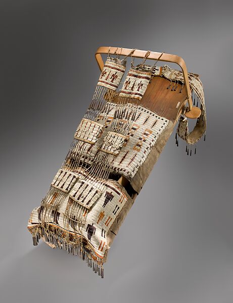 Cradleboard with Thunderbirds, Wood, native tanned leather, porcupine quills, metal cones, glass beads, Dakota (Eastern Sioux) 