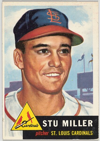 Issued by Topps Chewing Gum Company, Card Number 183, Stu Miller, Pitcher,  St. Louis Cardinals, from the series Topps Dugout Quiz (R414-7), issued by  Topps Chewing Gum Company