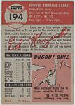 Card Number 194, Eddie Kazak, Infielder, Detroit Tigers, from the series Topps Dugout Quiz (R414-7), issued by Topps Chewing Gum Company, Issued by Topps Chewing Gum Company (American, Brooklyn), Commercial color lithograph