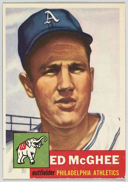 Card Number 195, Ed McGhee, Outfielder, Philadelphia Athletics, from the series Topps Dugout Quiz (R414-7), issued by Topps Chewing Gum Company, Issued by Topps Chewing Gum Company (American, Brooklyn), Commercial color lithograph 