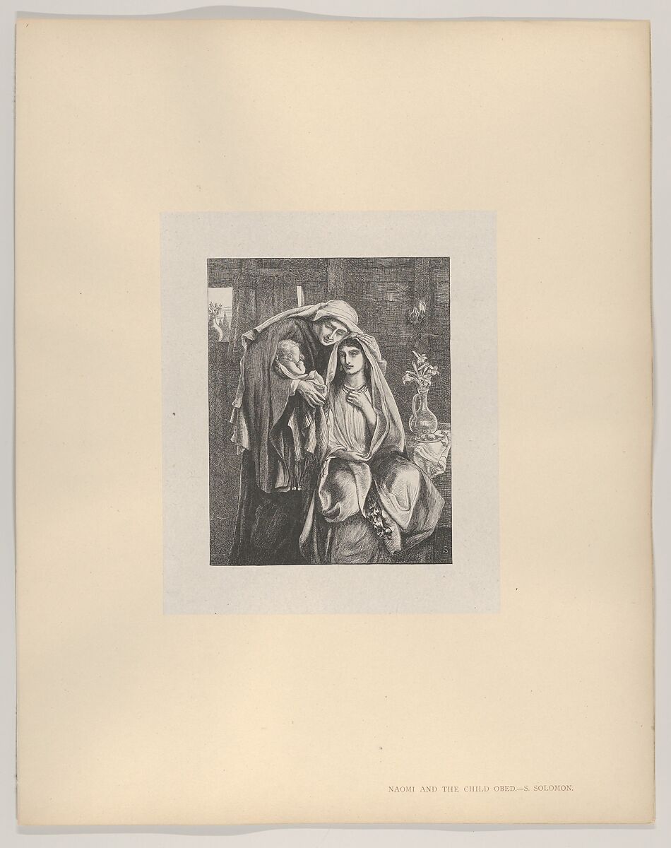 Naomi and the Child Obed, from "Dalziels' Bible Gallery", After Simeon Solomon (British, London 1840–1905 London), Wood engraving on India paper, mounted on thin card