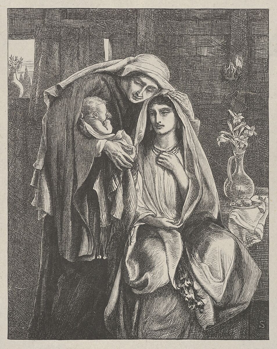 Naomi and the Child Obed, from "Dalziels' Bible Gallery", After Simeon Solomon (British, London 1840–1905 London), Wood engraving on India paper, mounted on thin card 