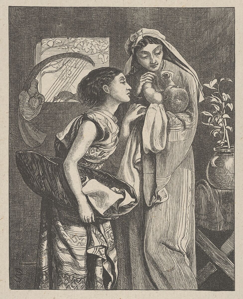 The Infant Moses, from "Dalziels' Bible Gallery", After Simeon Solomon (British, London 1840–1905 London), Wood engraving on India paper, mounted on thin card 