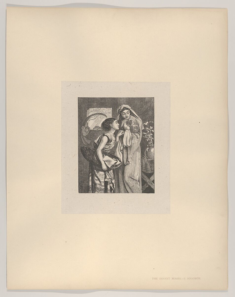 The Infant Moses, from "Dalziels' Bible Gallery", After Simeon Solomon (British, London 1840–1905 London), Wood engraving on India paper, mounted on thin card
