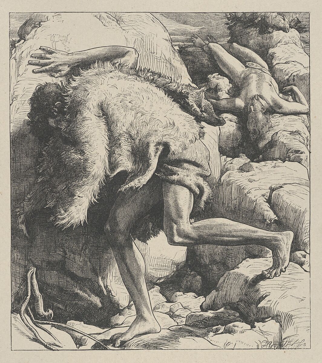 Cain and Abel, from "Dalziels' Bible Gallery", After Frederic, Lord Leighton (British, Scarborough 1830–1896 London), Wood engraving on India paper, mounted on thin card 