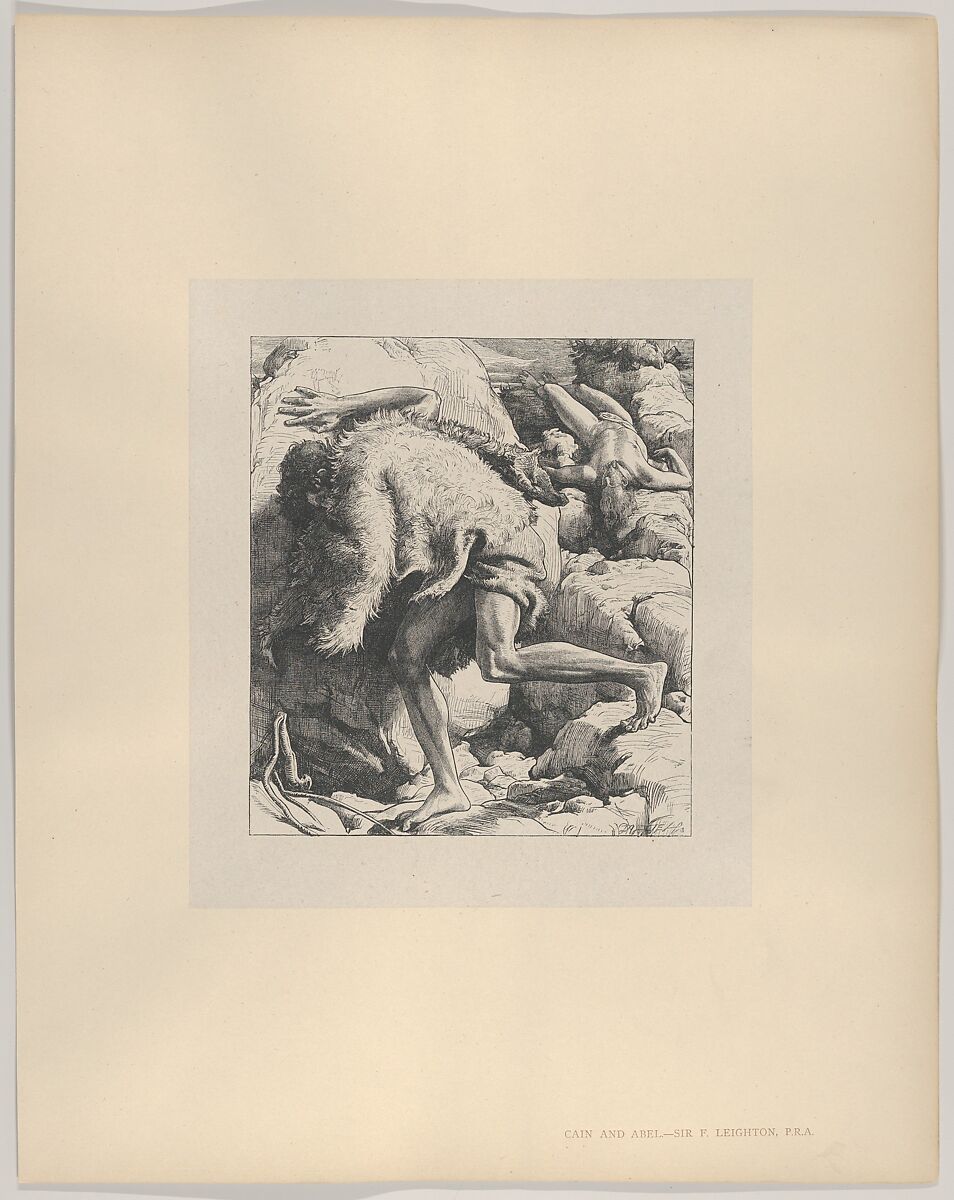 Cain and Abel, from "Dalziels' Bible Gallery", After Frederic, Lord Leighton (British, Scarborough 1830–1896 London), Wood engraving on India paper, mounted on thin card
