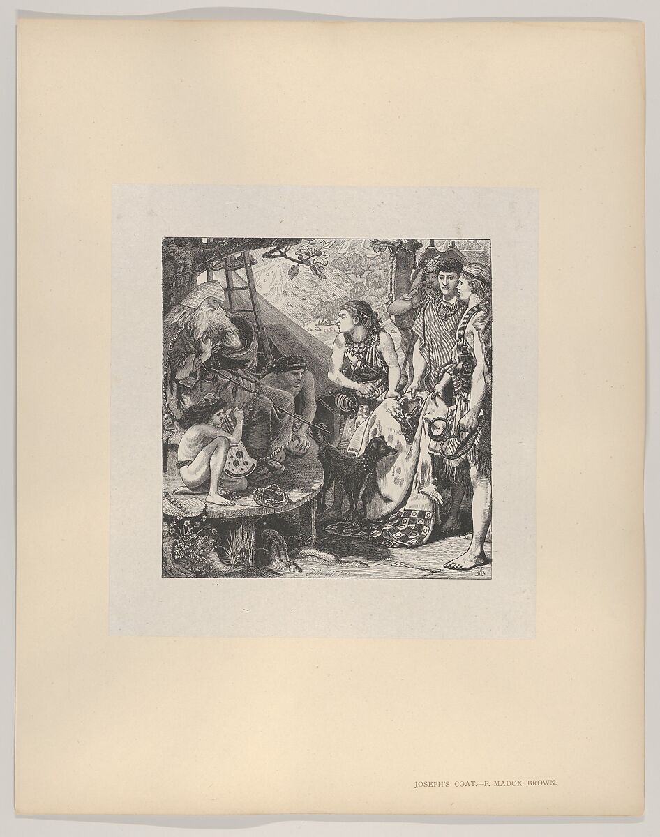 Joseph's Coat, from "Dalziels' Bible Gallery", After Ford Madox Brown (British (born France), Calais 1820–1893 London), Wood engraving on India paper, mounted on thin card