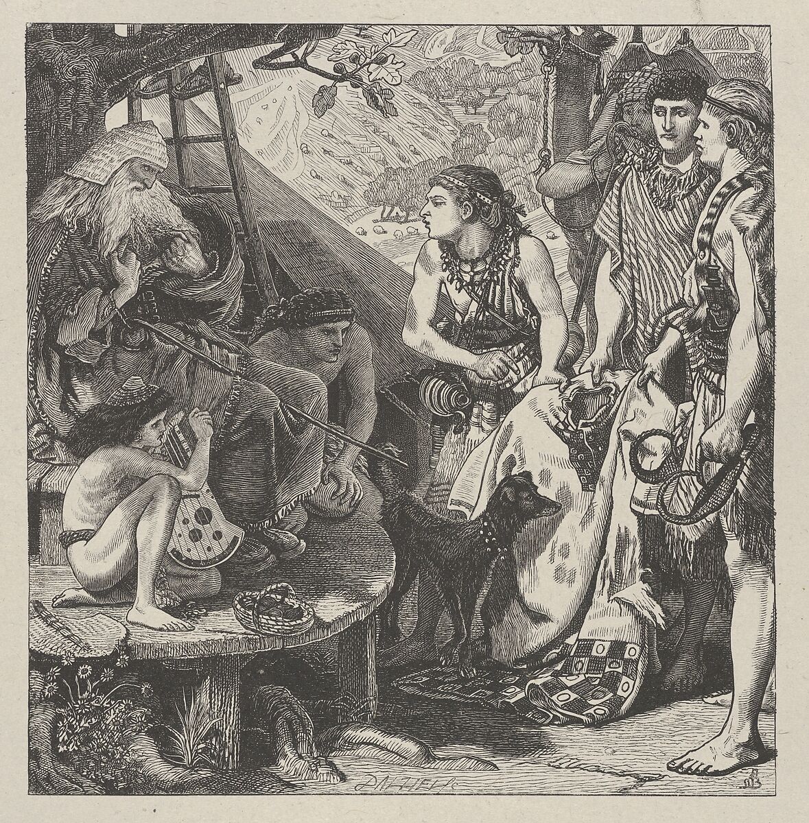 Joseph's Coat, from "Dalziels' Bible Gallery", After Ford Madox Brown (British (born France), Calais 1820–1893 London), Wood engraving on India paper, mounted on thin card 